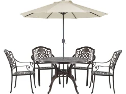 Ulkokalusteet<Beliani 4-Istuttava Ulkoruokailuryhma Aurinkovarjolla Alumiini Tummanruskea Salento