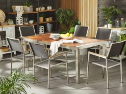 Outlet Beliani 6-Istuttava Ulkoruokailuryhma Eukalyptuspuutaso Tekstiilituolit Harmaa Grosseto