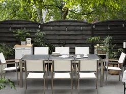 Cheap Beliani 8-Istuttava Ulkoruokailuryhma Poltettu Graniittitaso Tekstiilituolit Musta/Valkoinen Grosseto
