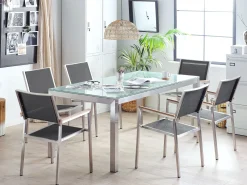 Ulkokalusteet<Beliani 6-Istuttava Ulkoruokailuryhma Lasitaso Tekstiilituolit Kirkas/Musta Grosseto