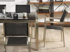 Ulkokalusteet<Beliani 6-Istuttava Ulkoruokailuryhma Lasitaso Tekstiilituolit Kirkas/Musta Grosseto