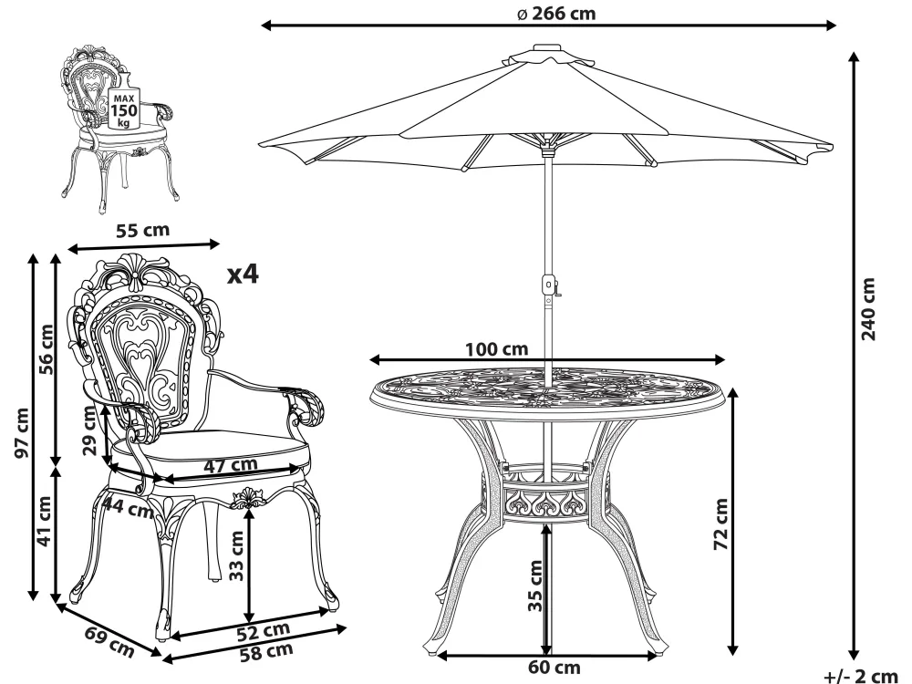 Best Beliani 4-Istuttava Ulkoruokailuryhma Aurinkovarjolla Alumiini Ruskea Sapri