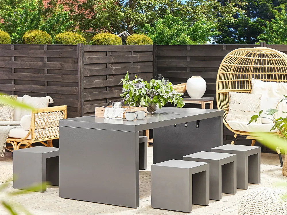 Flash Sale Beliani 6-Istuttava Ulkoruokailuryhma Kuitusementti U-Muoto Harmaa Taranto