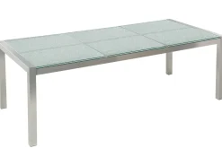 Ulkokalusteet<Beliani 6-Istuttava Ulkoruokailuryhma 3-Osainen Lasitaso Tekstiilituolit Harmaa Grosseto