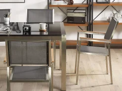 Hot Beliani 6-Istuttava Ulkoruokailuryhma Lasitaso Tekstiilituolit Musta/Harmaa Grosseto