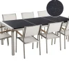 Ulkokalusteet<Beliani 8-Istuttava Ulkoruokailuryhma 3-Osainen Graniittitaso Tekstiilituolit Musta/Valkoinen Grosseto