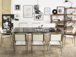 Ulkokalusteet<Beliani 8-Istuttava Ulkoruokailuryhma 3-Osainen Graniittitaso Tekstiilituolit Musta/Valkoinen Grosseto