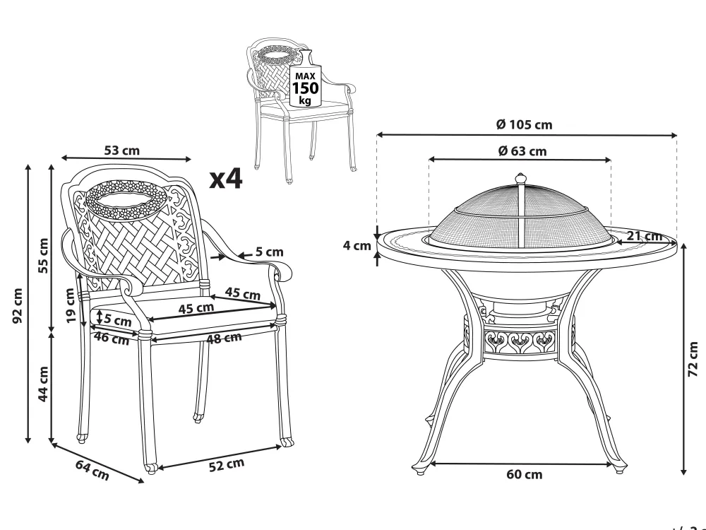 Clearance Beliani 4-Istuttava Ulkoruokailuryhma Alumiini Grilli Tummanruskea Manfria