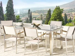 Ulkokalusteet<Beliani 6-Istuttava Ulkoruokailuryhma Graniittitaso Tekstiilituolit Harmaa/Beige Grosseto