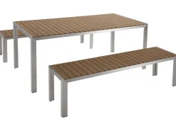 Outlet Beliani 6-Istuttava Ulkoruokailuryhma Alumiini Vaalea Puu Nardo