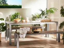 Outlet Beliani 6-Istuttava Ulkoruokailuryhma Alumiini Vaalea Puu Nardo