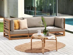 Clearance Beliani 3-Istuttava Ulkosohva Akasiapuu Ruskeanharmaa Trani