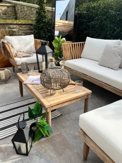 Ulkokalusteet<Beliani 4-Istuttava Ulkosohvaryhma Akasiapuu Vasenk. Valkoinen Cremona