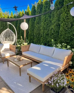 Ulkokalusteet<Beliani 4-Istuttava Ulkosohvaryhma Akasiapuu Vasenk. Valkoinen Cremona