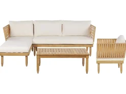 Ulkokalusteet<Beliani 4-Istuttava Ulkosohvaryhma Akasiapuu Vasenk. Valkoinen Cremona