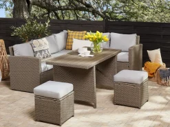 Fashion Beliani 5-Istuttava Ulkosohvaryhma Polyrottinki Ruskeanharmaa Bardi