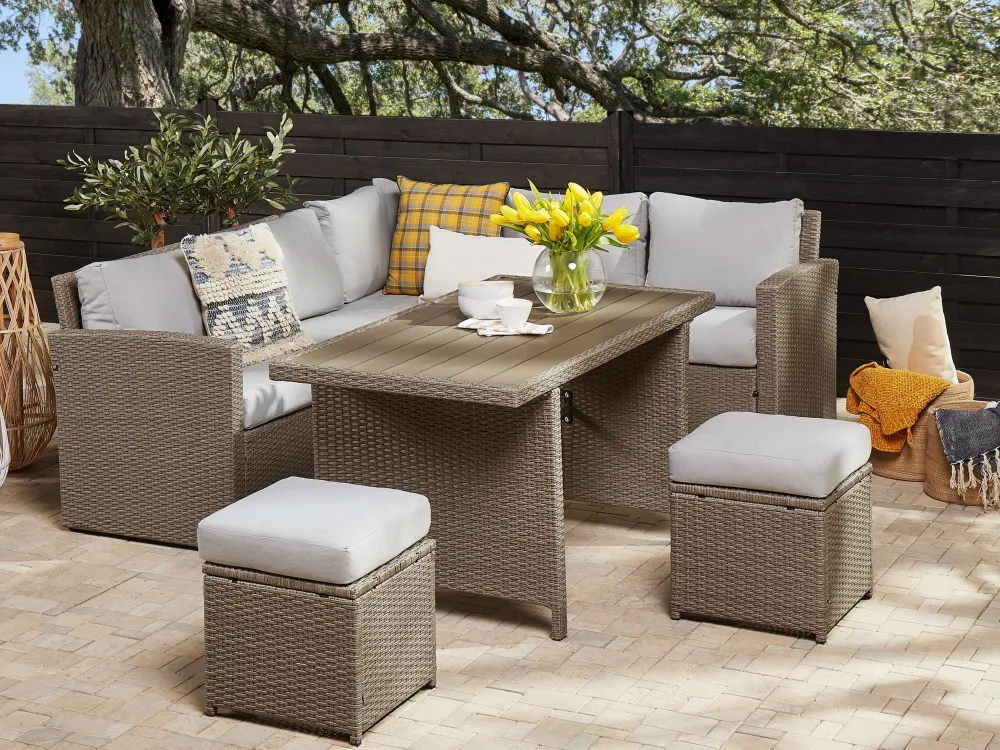 Fashion Beliani 5-Istuttava Ulkosohvaryhma Polyrottinki Ruskeanharmaa Bardi