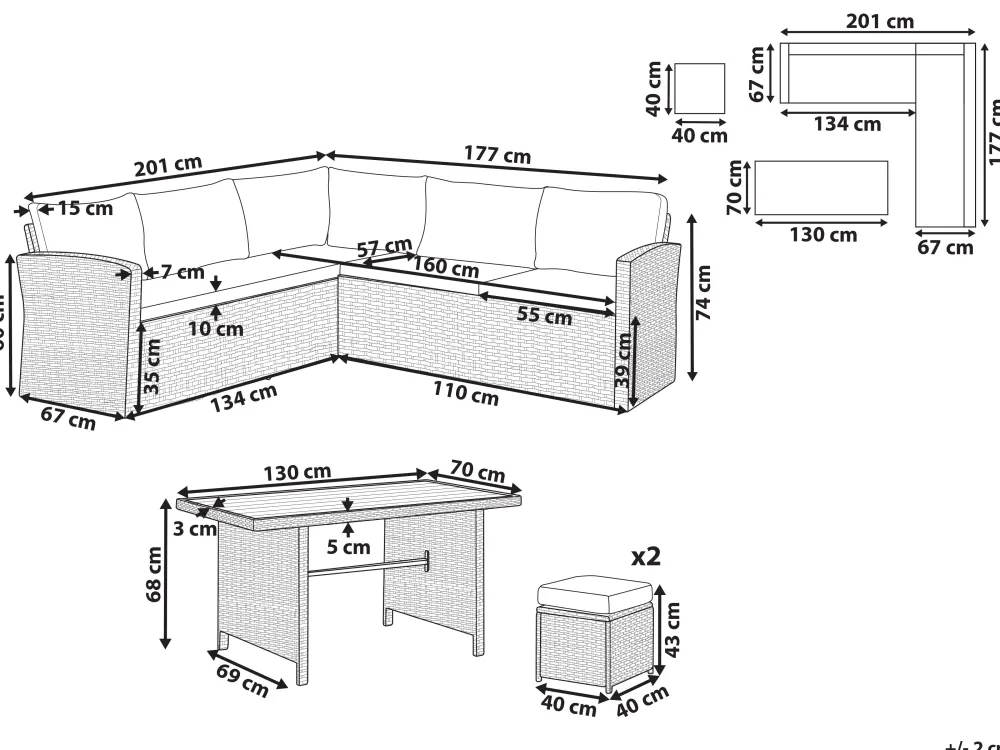 Fashion Beliani 5-Istuttava Ulkosohvaryhma Polyrottinki Ruskeanharmaa Bardi