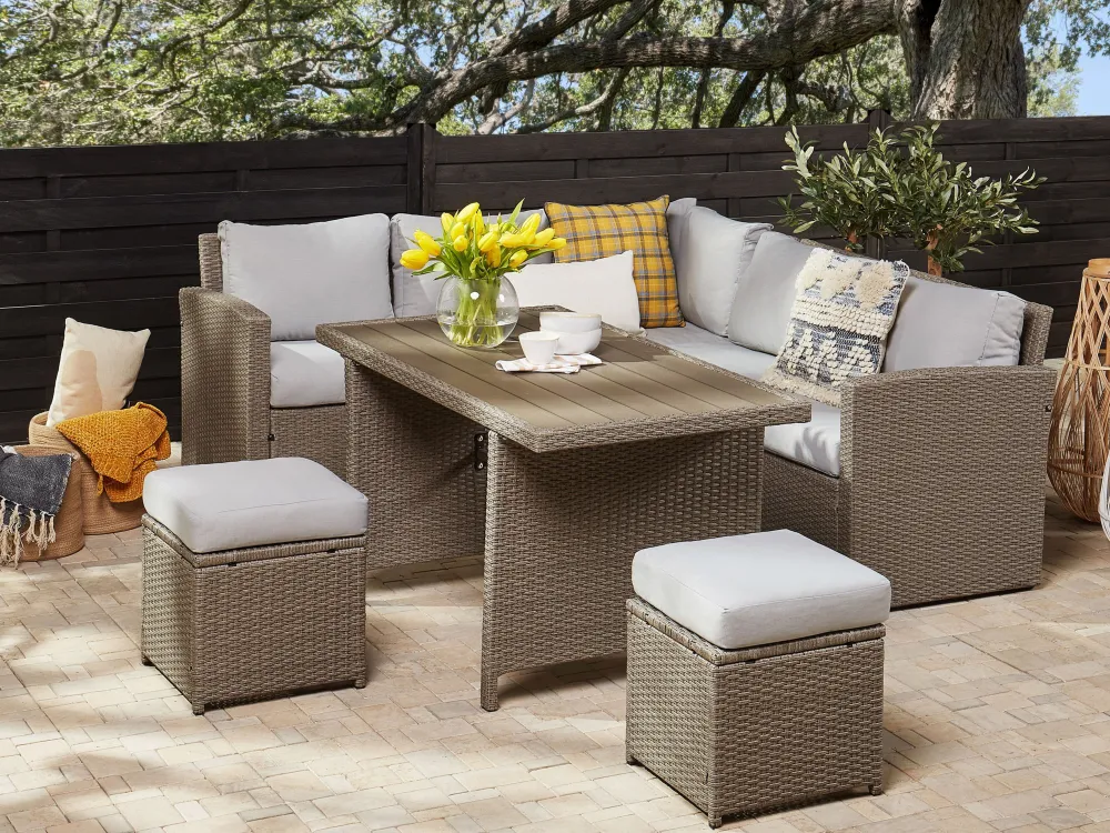 Fashion Beliani 5-Istuttava Ulkosohvaryhma Polyrottinki Ruskeanharmaa Bardi