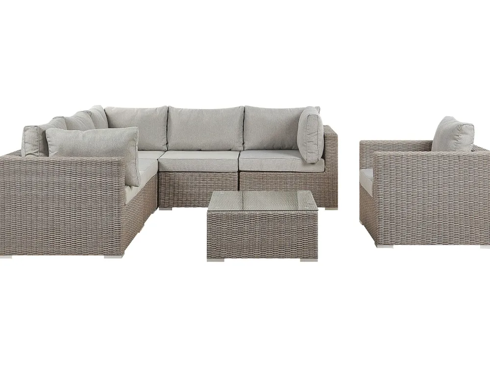 Online Beliani 6-Istuttava Ulkosohvaryhma Polyrottinki Vasenk. Ruskeanharmaa Contare