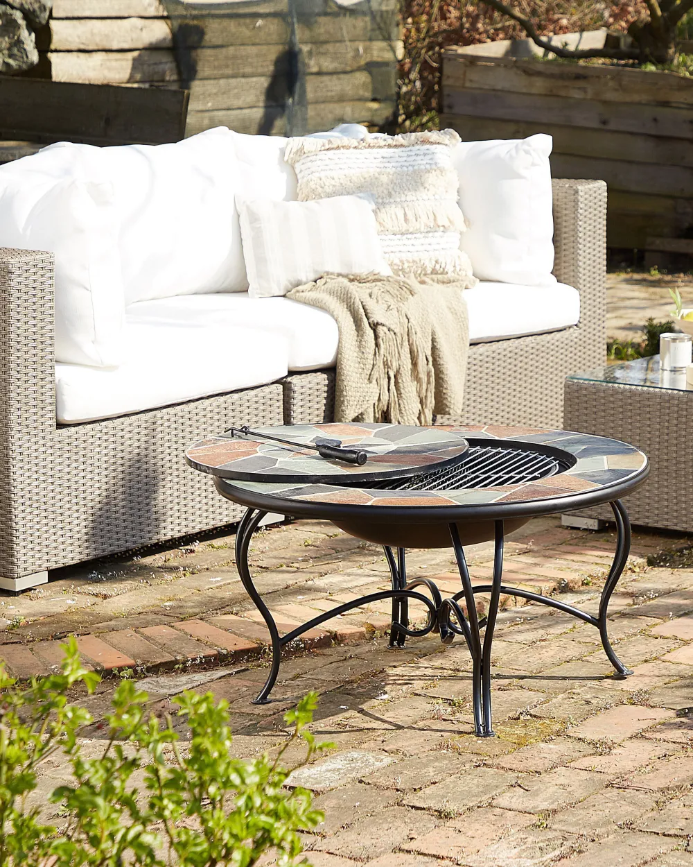 Online Beliani 6-Istuttava Ulkosohvaryhma Polyrottinki Vasenk. Ruskeanharmaa Contare