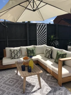 Ulkokalusteet<Beliani 5-Istuttava Ulkosohvaryhma Akasiapuu Vasenk. Valkoinen Marettimo