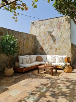 Ulkokalusteet<Beliani 5-Istuttava Ulkosohvaryhma Akasiapuu Vasenk. Valkoinen Marettimo