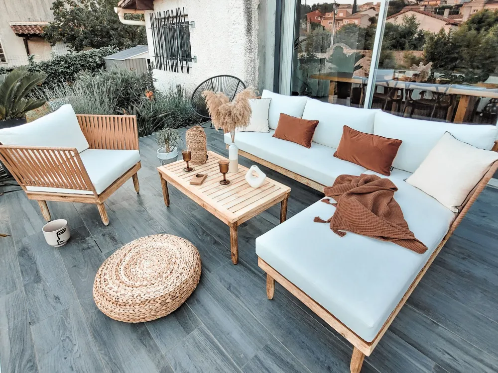 New Beliani 4-Istuttava Ulkosohvaryhma Akasiapuu Oikeak. Valkoinen Cremona