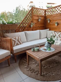 New Beliani 4-Istuttava Ulkosohvaryhma Akasiapuu Oikeak. Valkoinen Cremona