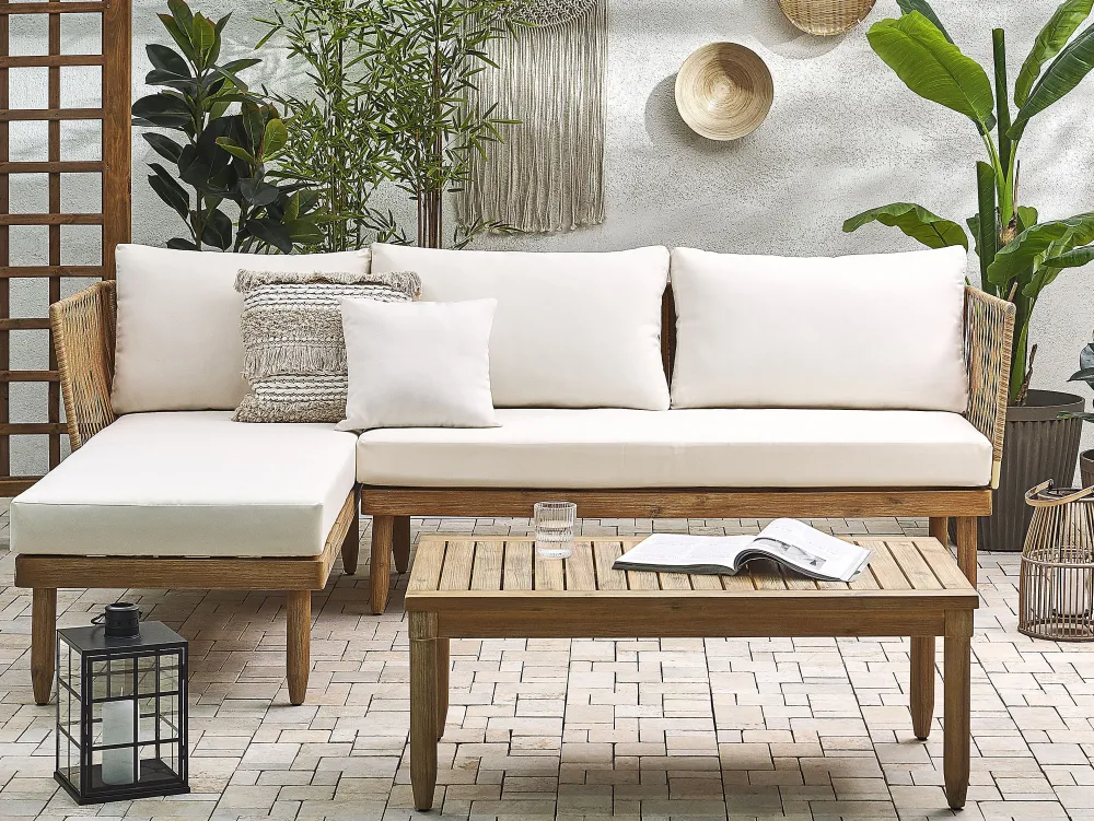 New Beliani 4-Istuttava Ulkosohvaryhma Akasiapuu Oikeak. Valkoinen Cremona