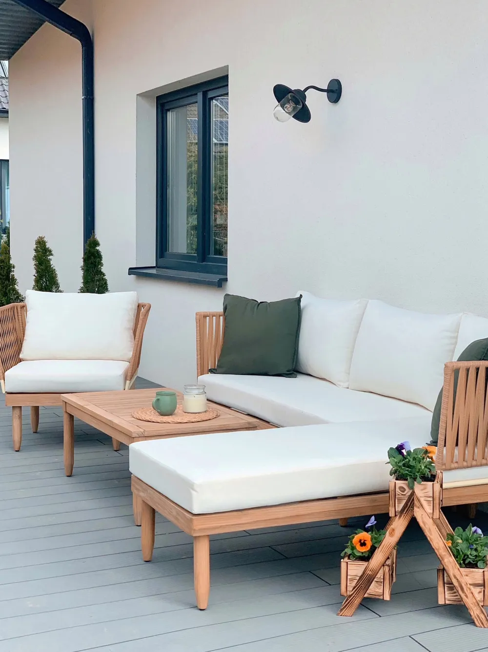 New Beliani 4-Istuttava Ulkosohvaryhma Akasiapuu Oikeak. Valkoinen Cremona