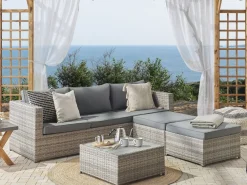 Ulkokalusteet<Beliani 5-Istuttava Ulkosohvaryhma Polyrottinki Oikeak. Harmaa Sabbia