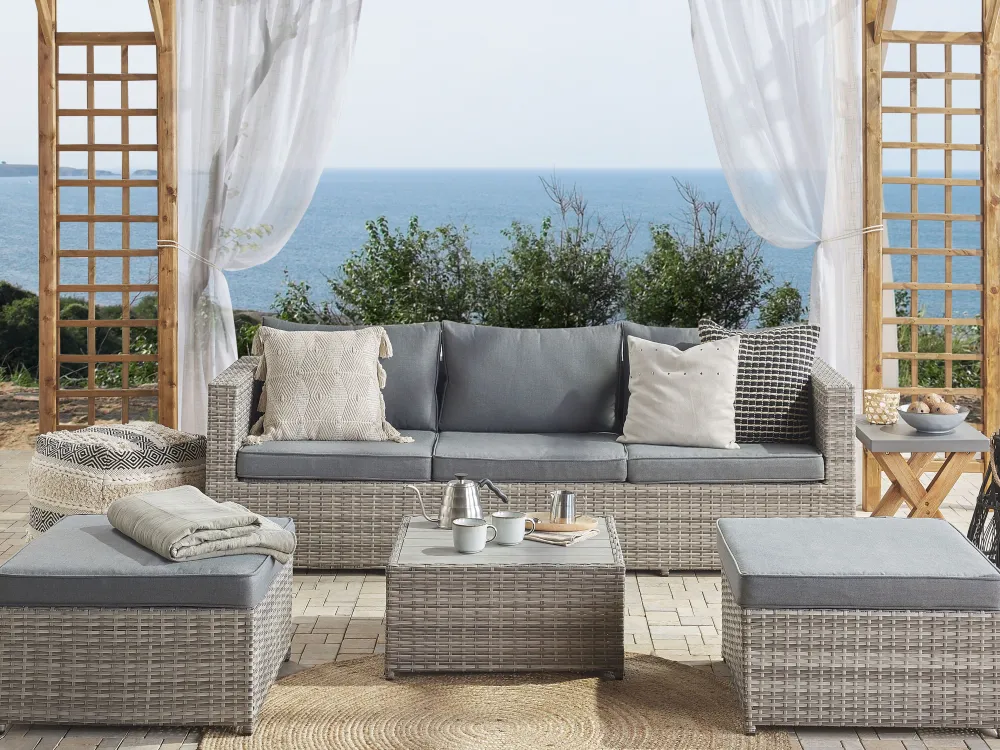 Ulkokalusteet<Beliani 5-Istuttava Ulkosohvaryhma Polyrottinki Oikeak. Harmaa Sabbia