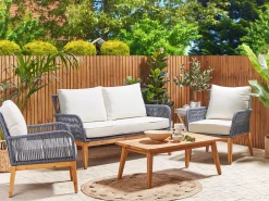 Ulkokalusteet<Beliani 4-Istuttava Ulkosohvaryhma Akasiapuu Valkoinen/Sininen Merano Ii