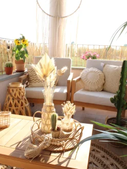 Shop Beliani 4-Istuttava Ulkosohvaryhma Akasiapuu Ruskeanharmaa Pallano