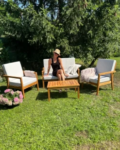 Shop Beliani 4-Istuttava Ulkosohvaryhma Akasiapuu Ruskeanharmaa Pallano