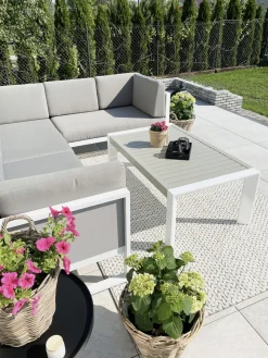 Cheap Beliani 6-Istuttava Ulkosohvaryhma Alumiini Valkoinen/Harmaa Castella