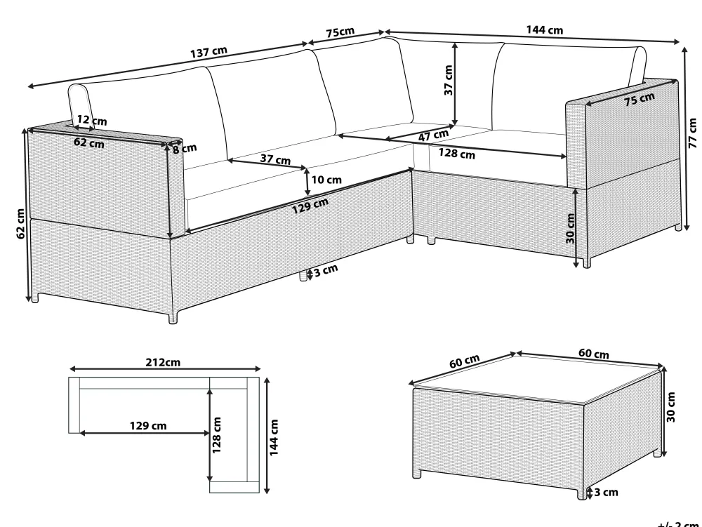 Fashion Beliani 4-Istuttava Ulkosohvaryhma Polyrottinki Tummanharmaa Avola