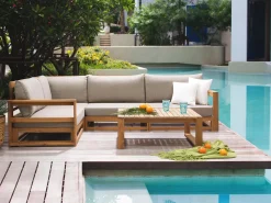 Outlet Beliani 4-Istuttava Ulkosohvaryhma Sertifioitu Akaasia Oikeak. Vaalea Puu Timor