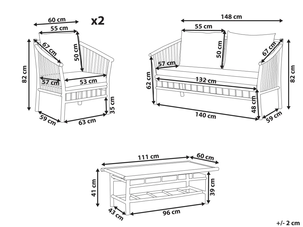 New Beliani 4-Istuttava Ulkosohvaryhma Bambu Valkoinen Maggiore