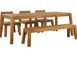 Online Beliani 6-Istuttava Vaalea Akaasiapuinen Ulkoruokailuryhma Penkilla Ja Tuoleilla Livorno