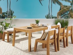 Online Beliani 6-Istuttava Vaalea Akaasiapuinen Ulkoruokailuryhma Penkilla Ja Tuoleilla Livorno