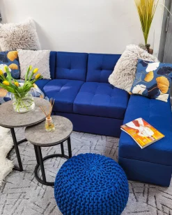 Best Beliani 3-Istuttava Vuodesohva Ja Rahi Kangas Laivastonsininen Falster