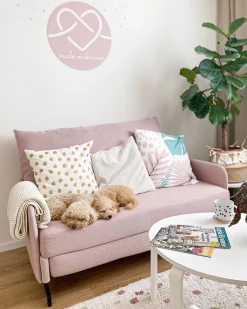 Sohvat<Beliani 2-Istuttava Vuodesohva Kangas Vaaleanpunainen Belfast