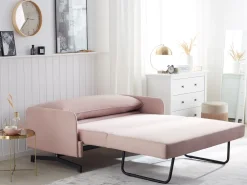 Sohvat<Beliani 2-Istuttava Vuodesohva Kangas Vaaleanpunainen Belfast