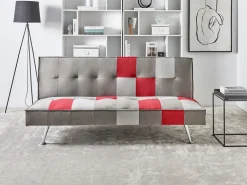 Sohvat<Beliani 3-Istuttava Vuodesohva Kangas Harmaa/Punainen Tilkkukuvio Olsker