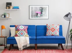 Cheap Beliani 3-Istuttava Vuodesohva Kangas Laivastonsininen Ronne