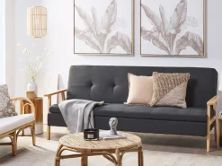 Sohvat<Beliani 3-Istuttava Vuodesohva Kangas Tummanharmaa Tjorn