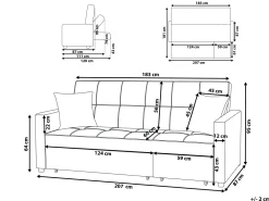 Sohvat<Beliani 3-Istuttava Vuodesohva Kangas Vaaleanharmaa Glomma