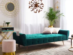 Sohvat<Beliani 3-Istuttava Vuodesohva Sametti Smaragdinvihrea Selnes